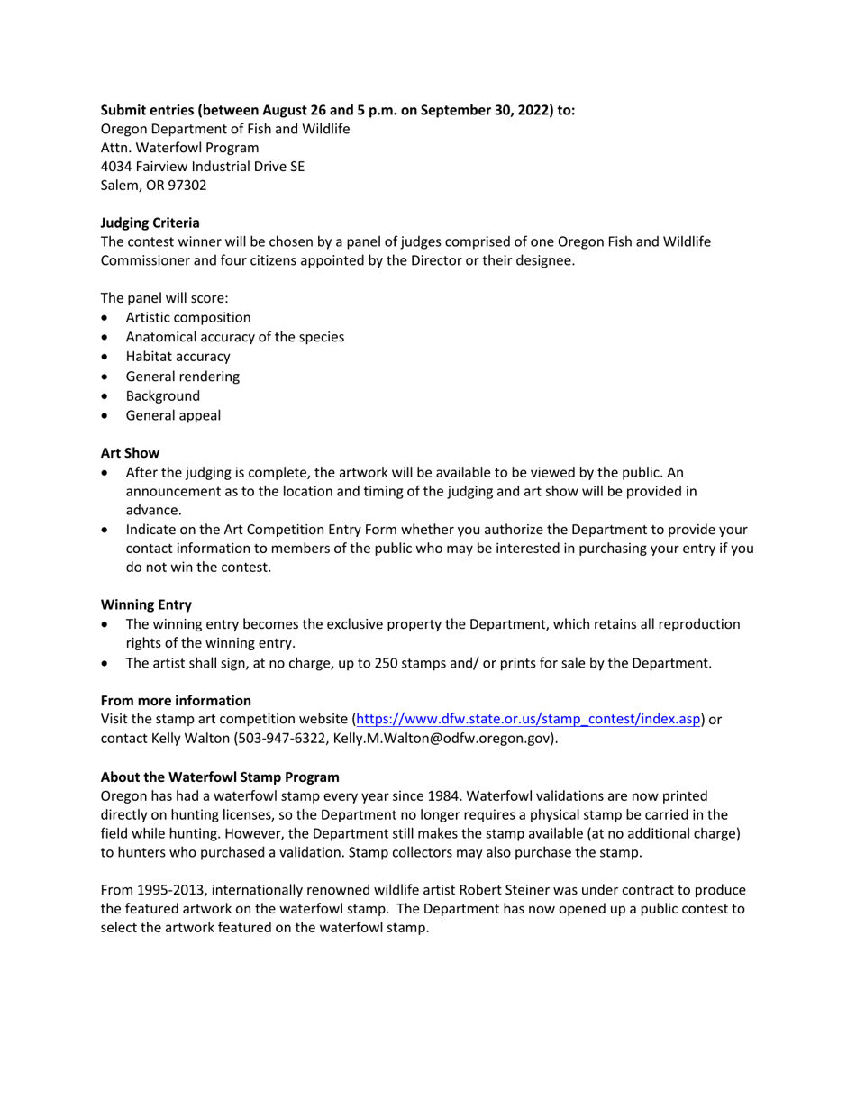 Waterfowl Stamp Art Competition Entry Form - Oregon, Page 2