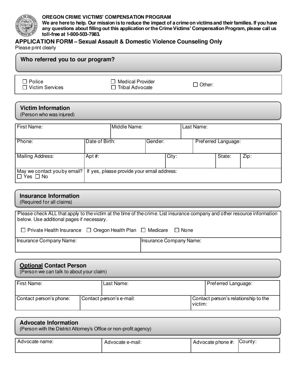 Application Form - Sexual Assault  Domestic Violence Counseling Only - Oregon, Page 3