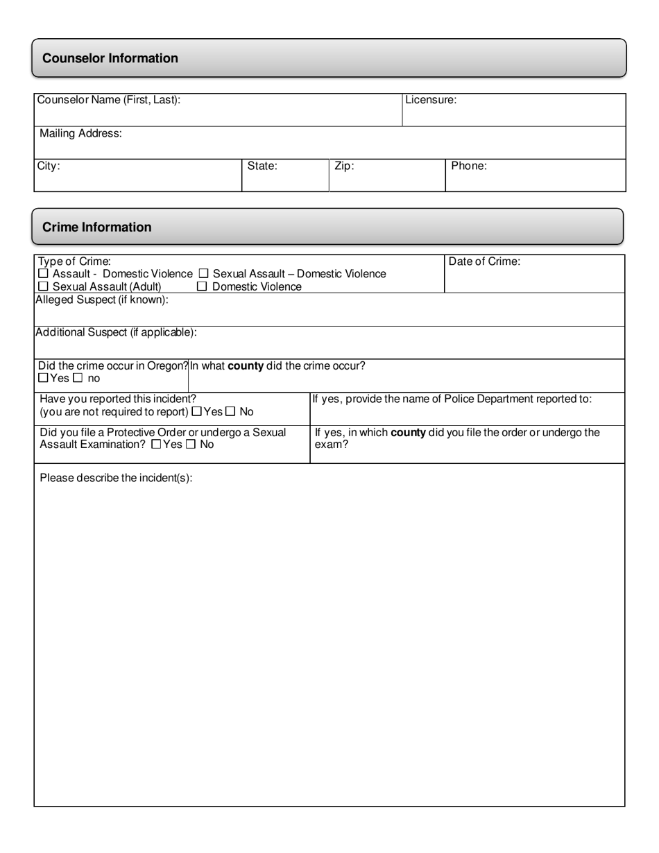 Application Form - Sexual Assault  Domestic Violence Counseling Only - Oregon, Page 4
