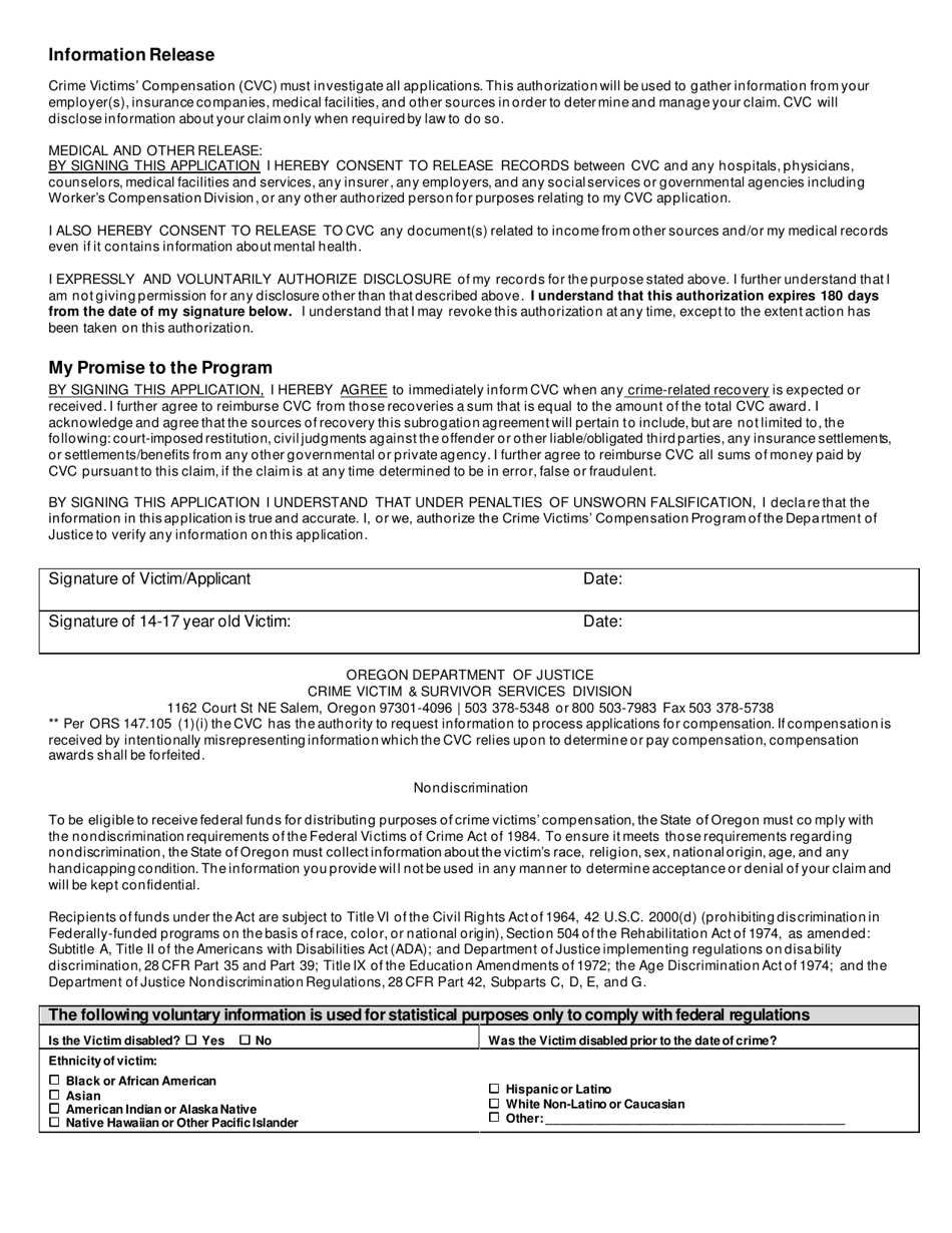 Application Form - Sexual Assault  Domestic Violence Counseling Only - Oregon, Page 5