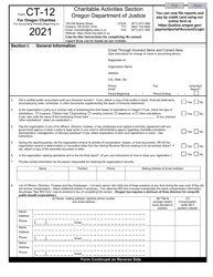 Form CT-12 &quot;Charitable Activities Form for Oregon Charities&quot; - Oregon, 2021
