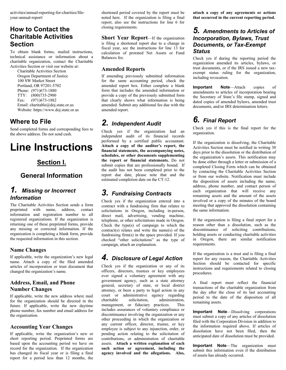Form CT-12 Charitable Activities Form for Oregon Charities - Oregon, Page 4