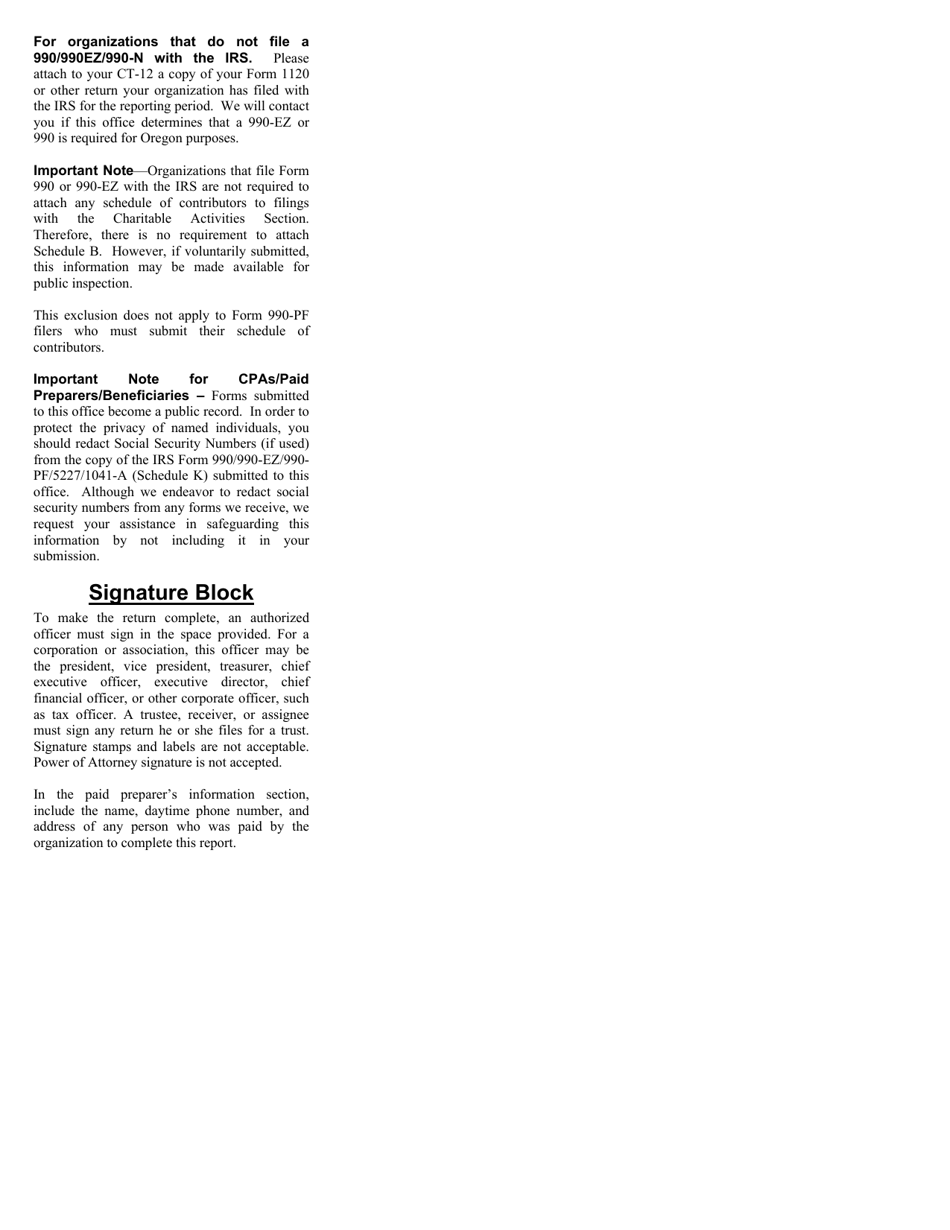 Form CT-12 Charitable Activities Form for Oregon Charities - Oregon, Page 7