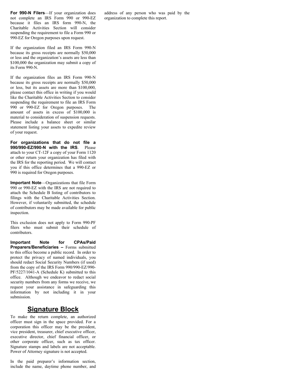 Form CT-12F Charitable Activities Form for Foreign Charities - Oregon, Page 7