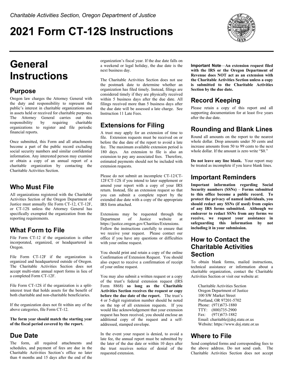 Form CT-12S Charitable Activities Form for Split-Interest Trusts - Oregon, Page 3