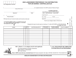 Document preview: Landowner Preference Tag Distribution for 200 Series: Controlled Elk - Oregon, 2022
