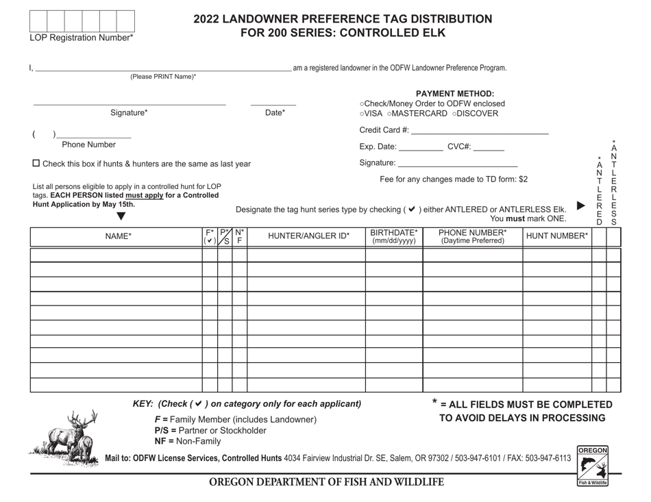 Landowner Preference Tag Distribution for 200 Series: Controlled Elk - Oregon, Page 1