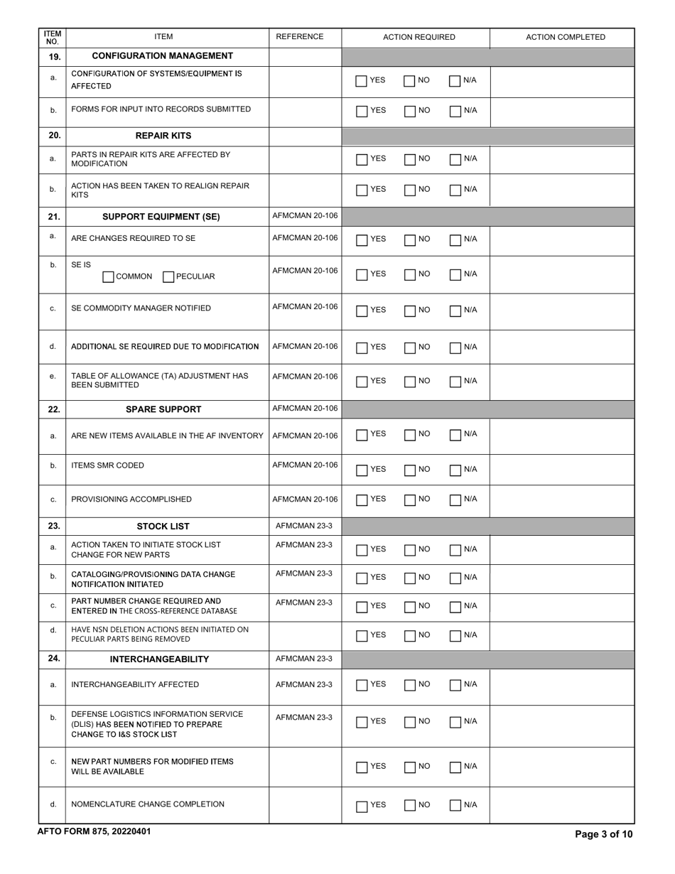 AFTO Form 875 Time Compliance Technical Order Programming Document, Page 3