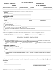Document preview: Formulario 100-00247SM Demanda Por Orden Contra Acoso - Vermont (Spanish)