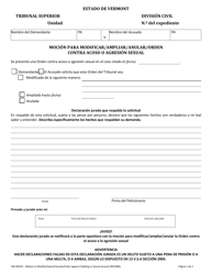Document preview: Formulario 100-00254 Mocion Para Modificar/Ampliar/Anular/Orden Contra Acoso O Agresion Sexual - Vermont (Spanish)