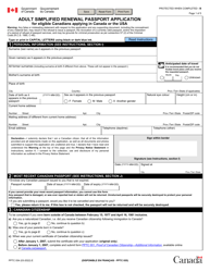 Form PPTC054 &quot;Adult Simplified Renewal Passport Application for Eligible Canadians Applying in Canada or the Usa&quot; - Canada