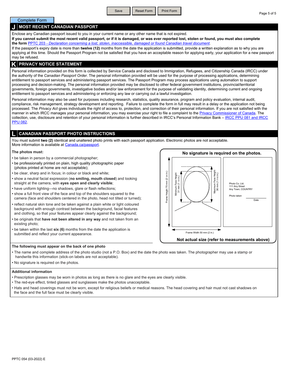 Form PPTC054 Adult Simplified Renewal Passport Application for Eligible Canadians Applying in Canada or the Usa - Canada, Page 5
