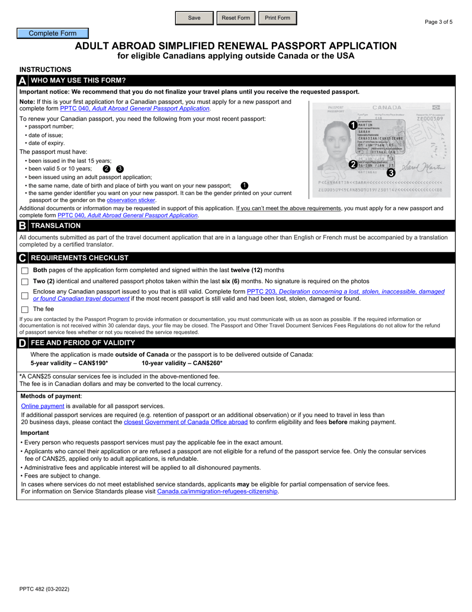 Form PPTC482 Adult Abroad Simplified Renewal Passport Application for Canadians Applying Outside of Canada and the Usa - Canada, Page 3