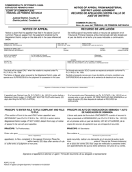 Document preview: Form AOPC312-05 Notice of Appeal From Magisterial District Judge Judgment - Pennsylvania (English/Spanish)