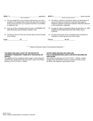 Form AOPC312-05 Notice of Appeal From Magisterial District Judge Judgment - Pennsylvania (English/Spanish), Page 2