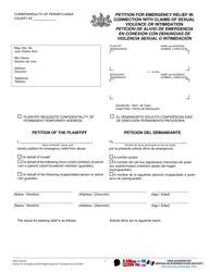Document preview: Form MDJS306A-BL Petition for Emergency Relief in Connection With Claims of Sexual Violence or Intimidation - Pennsylvania (English/Spanish)