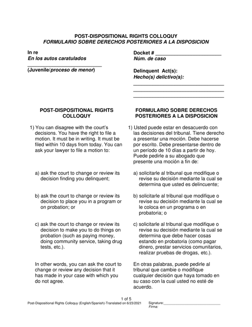 Post-dispositional Rights Colloquy - Pennsylvania (English/Spanish)