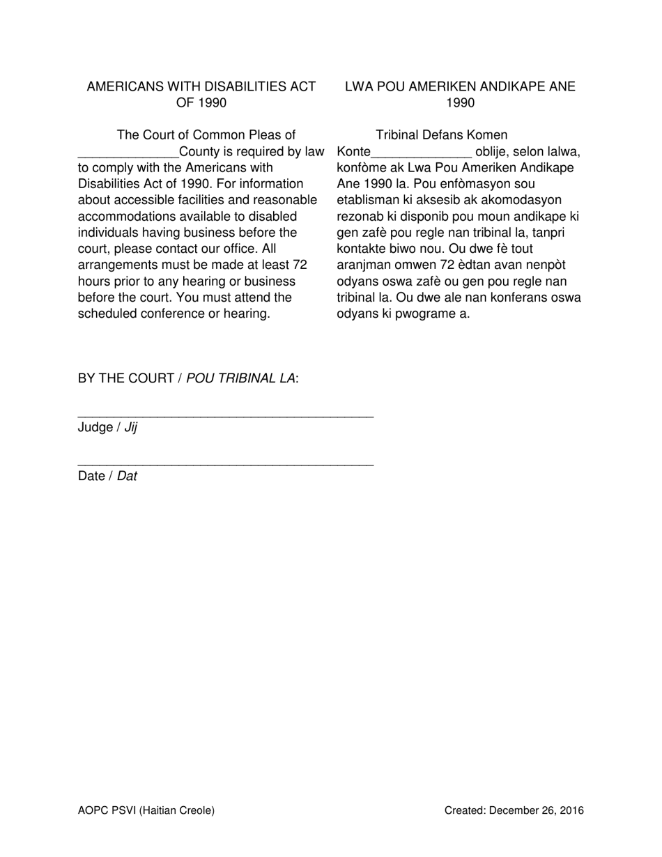 Protection From Violence or Sexual Intimidation (Psvi) Notice of Hearing and Order - Pennsylvania (English / Haitian Creole), Page 3