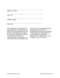 Protection From Violence or Sexual Intimidation (Psvi) Affidavit of Service - Pennsylvania (English/Haitian Creole), Page 2