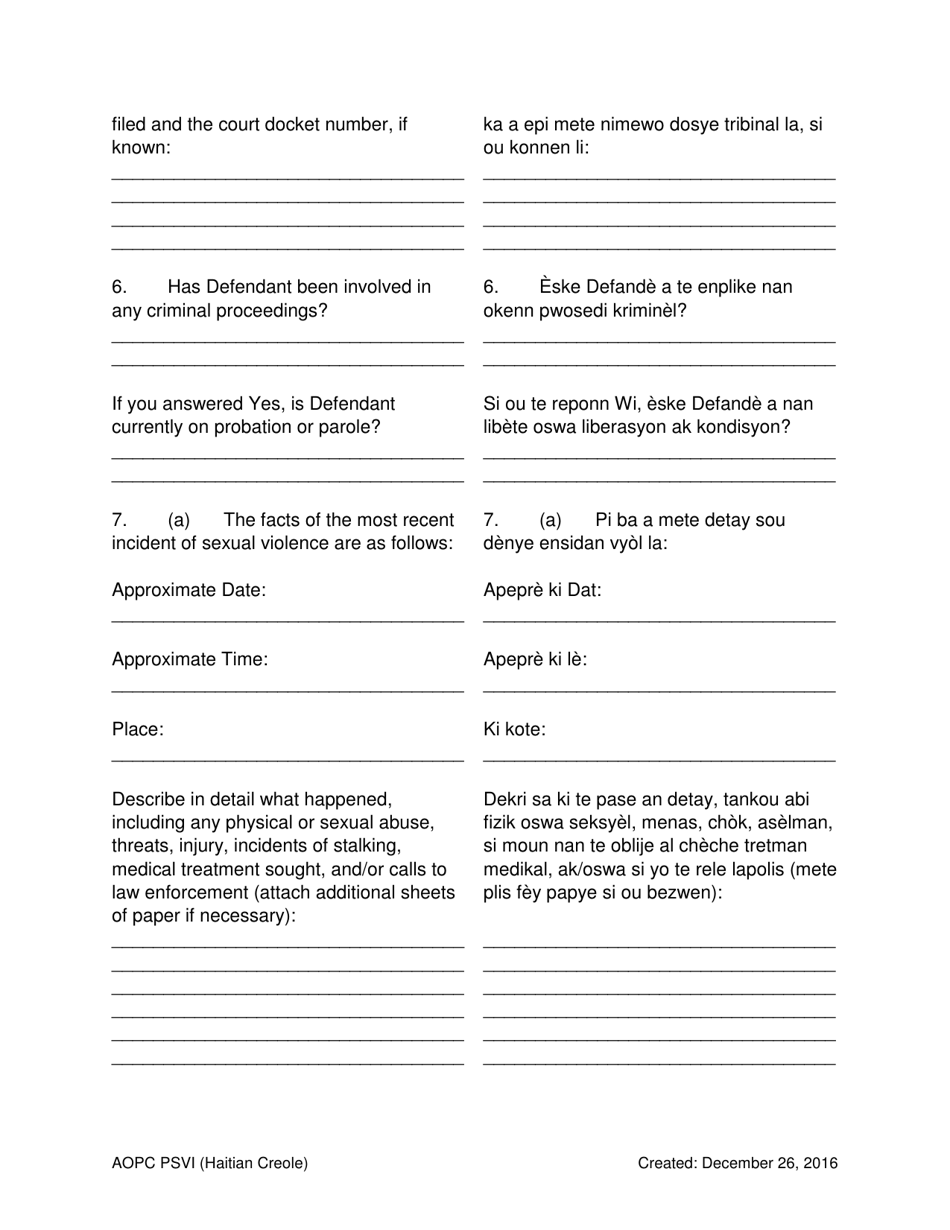 Petition for Protection of Victims - Pennsylvania (English / Haitian Creole), Page 3