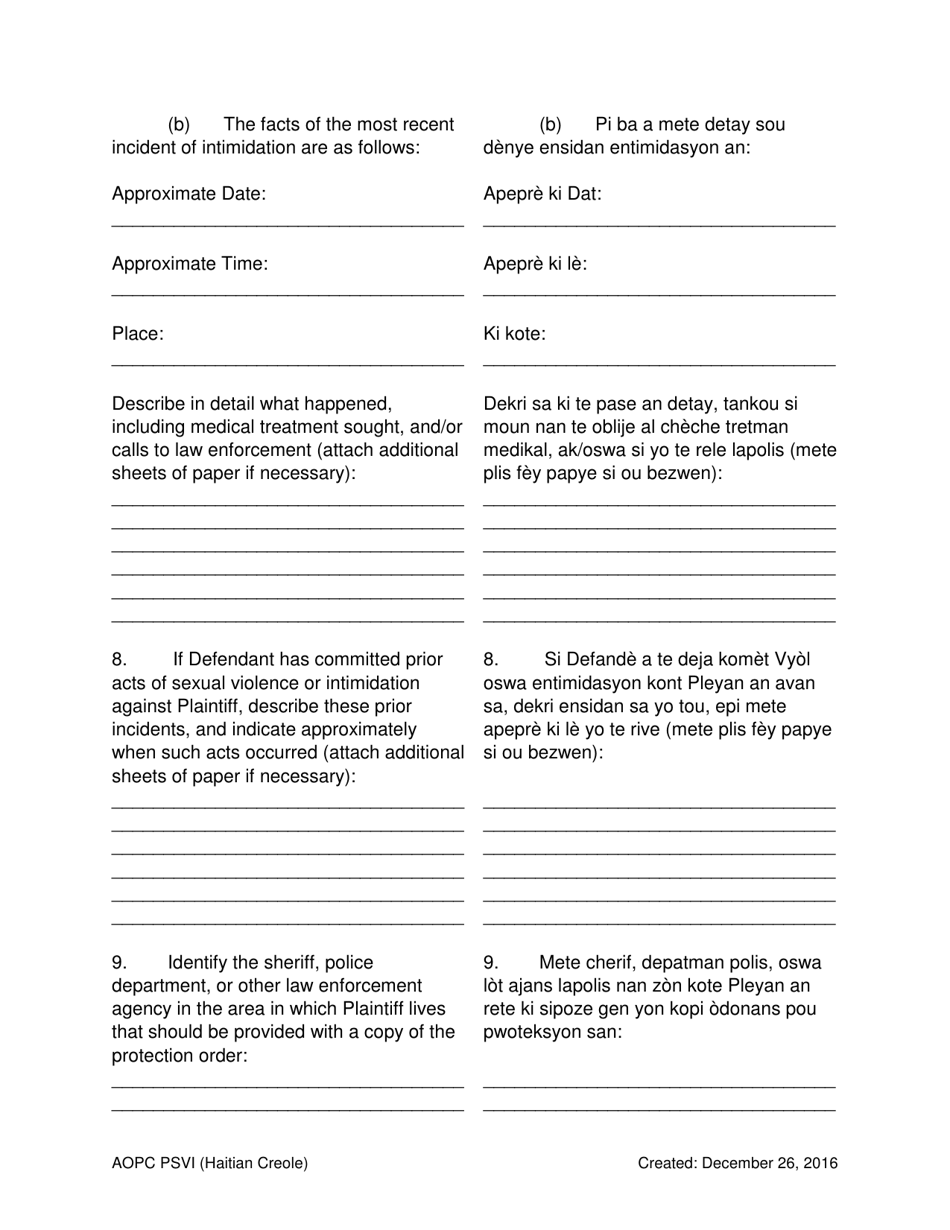 Petition for Protection of Victims - Pennsylvania (English / Haitian Creole), Page 4