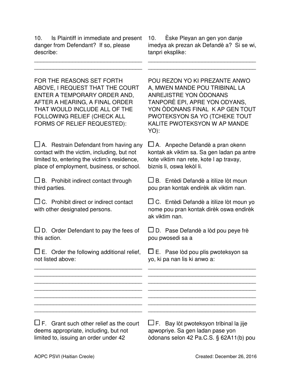 Petition for Protection of Victims - Pennsylvania (English / Haitian Creole), Page 5