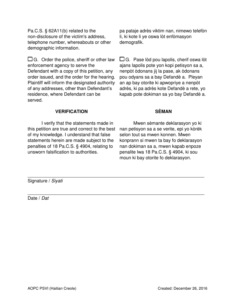 Petition for Protection of Victims - Pennsylvania (English / Haitian Creole), Page 6