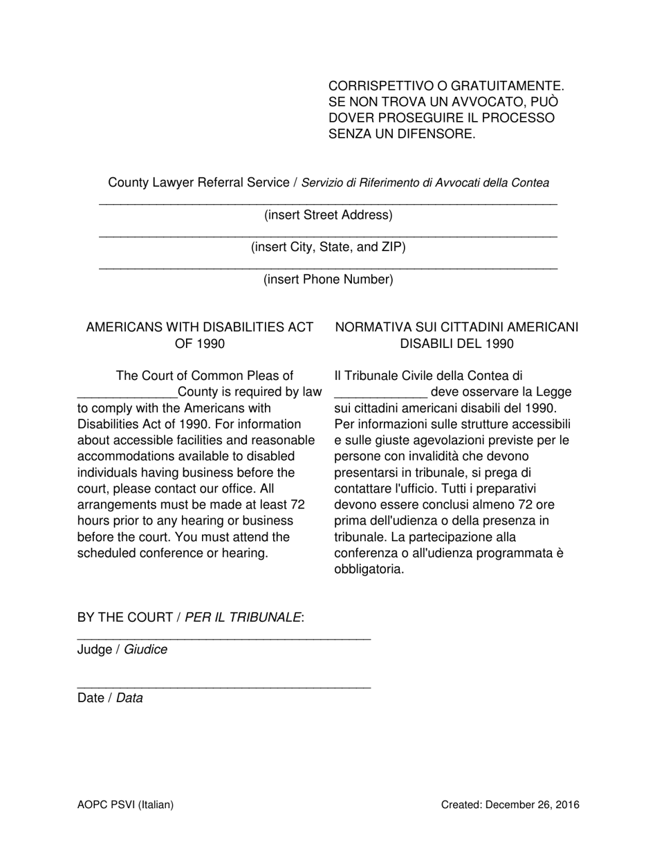 Notice of Hearing and Order - Pennsylvania (English / Italian), Page 3