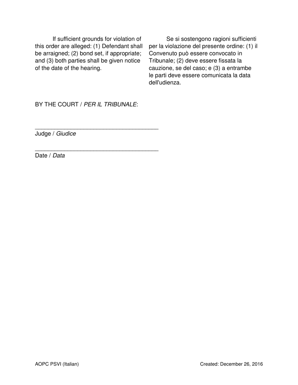 Temporary Order for Protection of Victims - Pennsylvania (English / Italian), Page 6