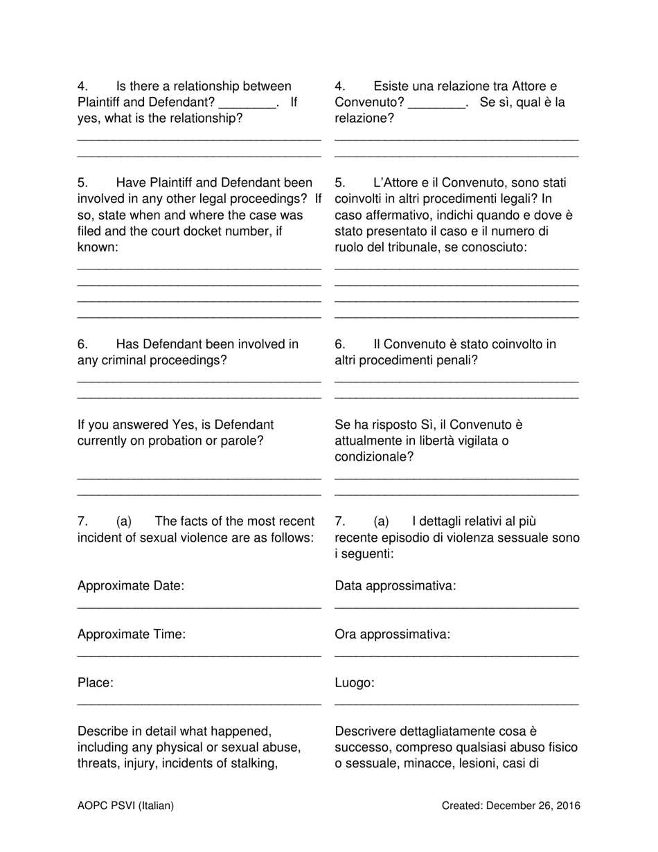Petition for Protection of Victims - Pennsylvania (English / Italian), Page 3