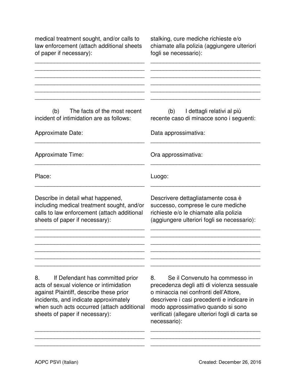 Petition for Protection of Victims - Pennsylvania (English / Italian), Page 4