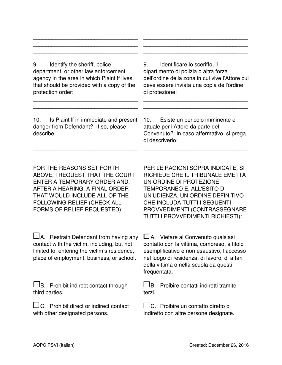 Petition for Protection of Victims - Pennsylvania (English / Italian), Page 5