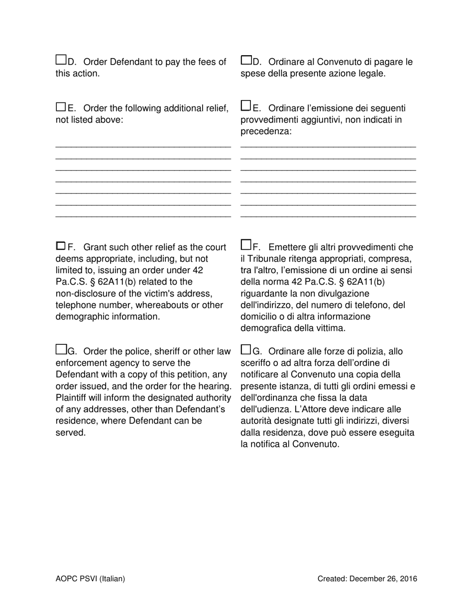 Petition for Protection of Victims - Pennsylvania (English / Italian), Page 6