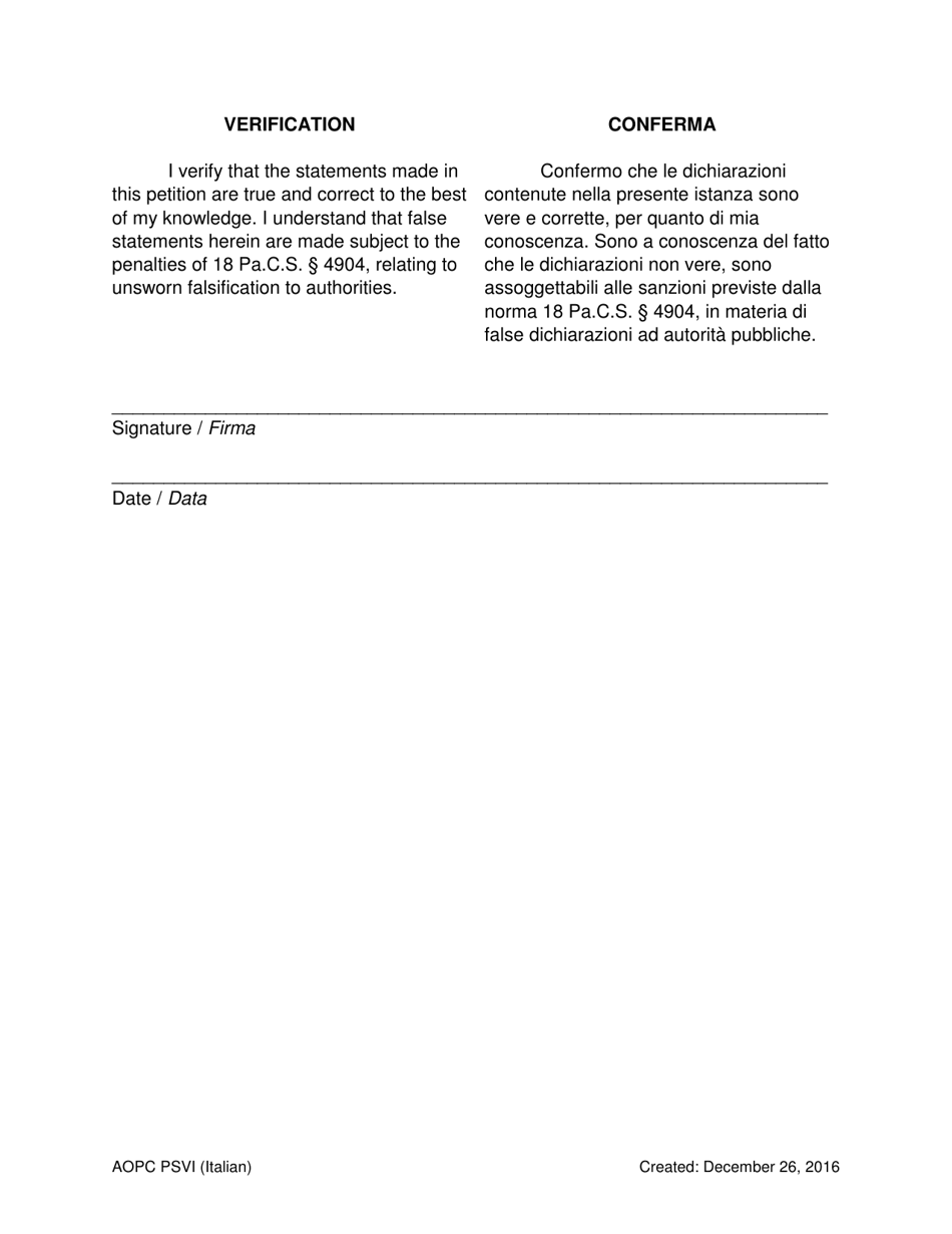 Petition for Protection of Victims - Pennsylvania (English / Italian), Page 7