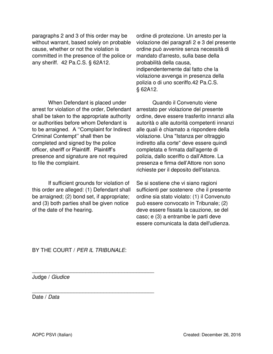 Final Order for Protection of Victims - Pennsylvania (English / Italian), Page 6