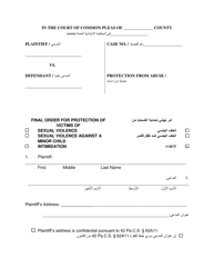 Document preview: Final Order for Protection of Victims - Pennsylvania (English/Arabic)