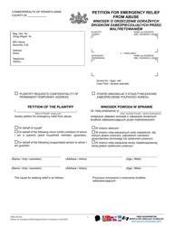 Document preview: Form MDJS307A-BL Petition for Emergency Relief From Abuse - Pennsylvania (English/Polish)