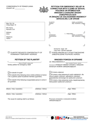 Document preview: Form MDJS306A-BL Petition for Emergency Relief in Connection With Claims of Sexual Violence or Intimidation - Pennsylvania (English/Polish)