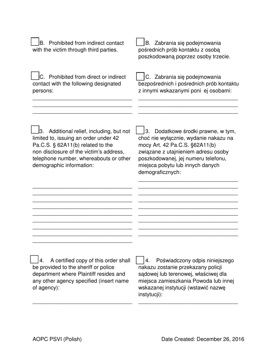 Temporary Order for Protection of Victims - Pennsylvania (English / Polish), Page 3