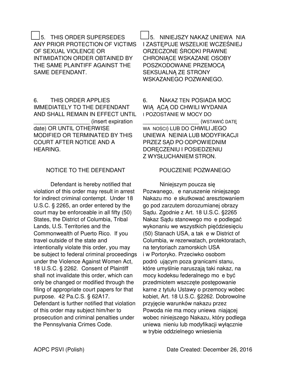 Temporary Order for Protection of Victims - Pennsylvania (English / Polish), Page 4