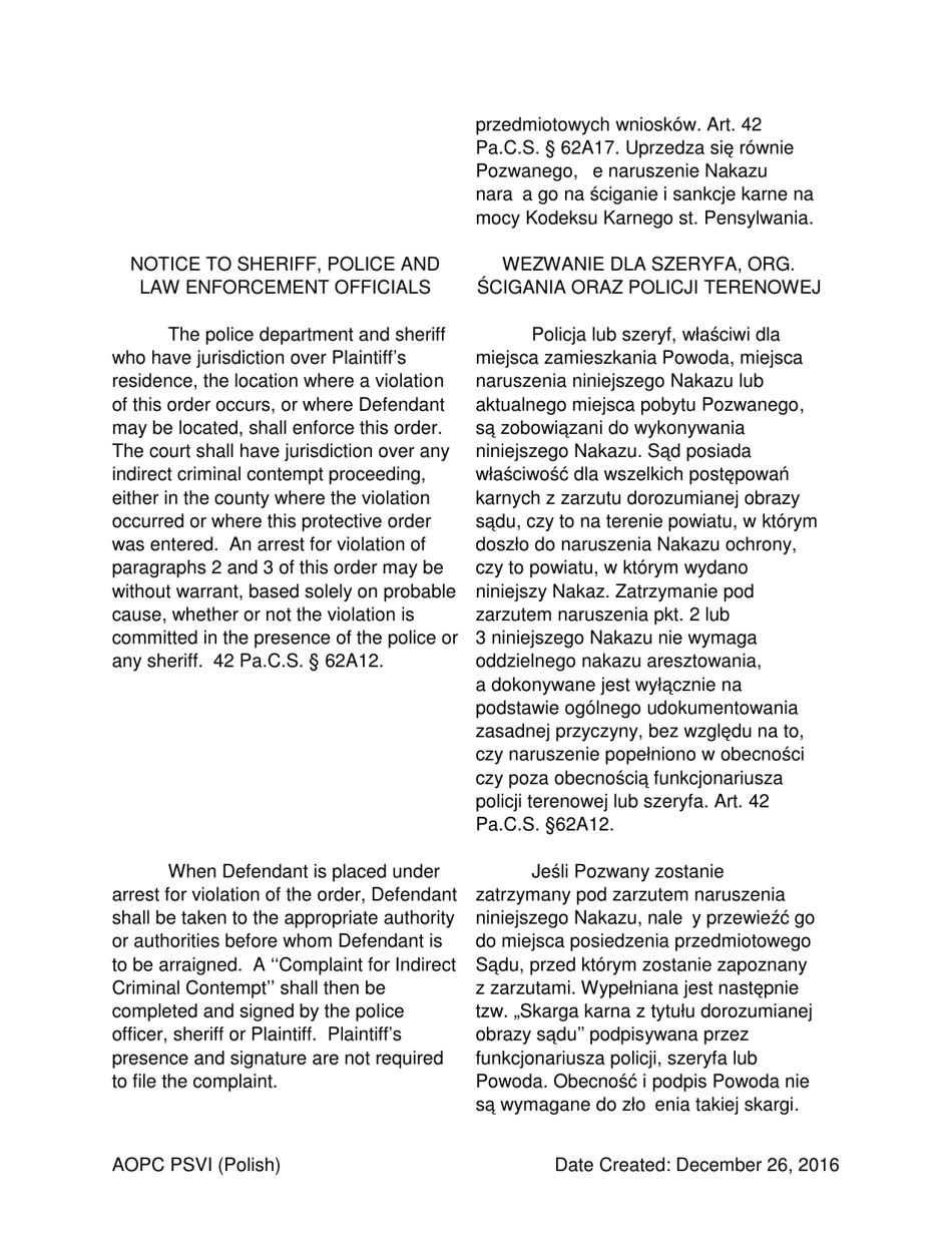 Temporary Order for Protection of Victims - Pennsylvania (English / Polish), Page 5