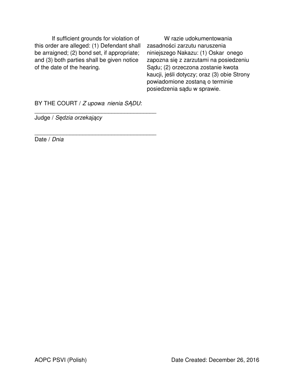 Temporary Order for Protection of Victims - Pennsylvania (English / Polish), Page 6