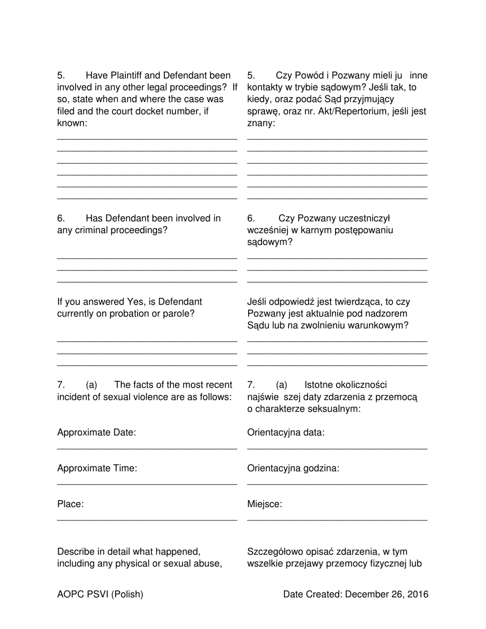 Petition for Protection of Victims - Pennsylvania (English / Polish), Page 3