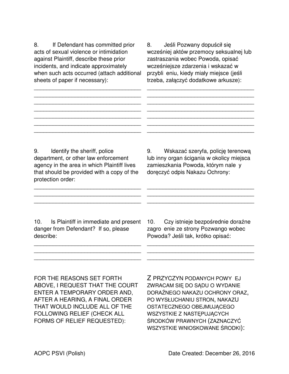 Petition for Protection of Victims - Pennsylvania (English / Polish), Page 5