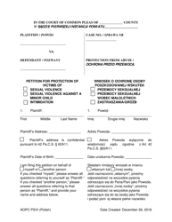 Document preview: Petition for Protection of Victims - Pennsylvania (English/Polish)