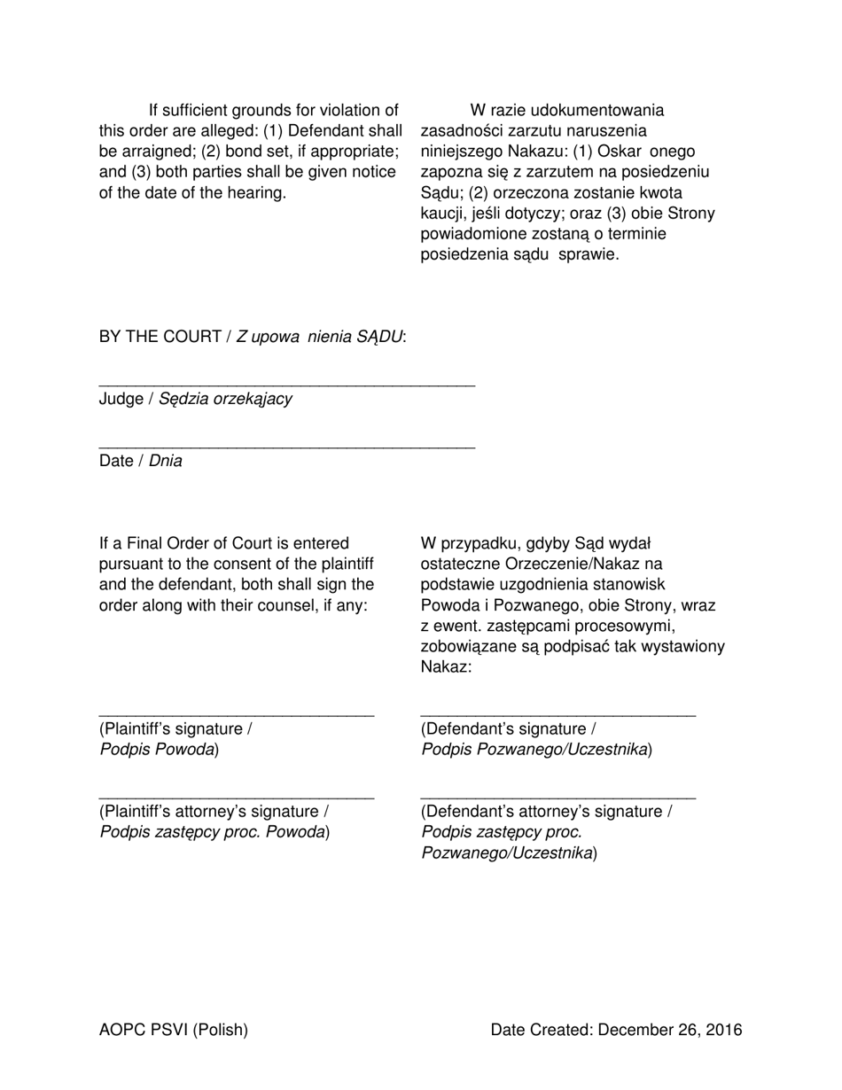 Final Order for Protection of Victims - Pennsylvania (English / Polish), Page 7