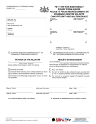 Document preview: Form MDJS307A-BL Petition for Emergency Relief From Abuse - Pennsylvania (English/French)