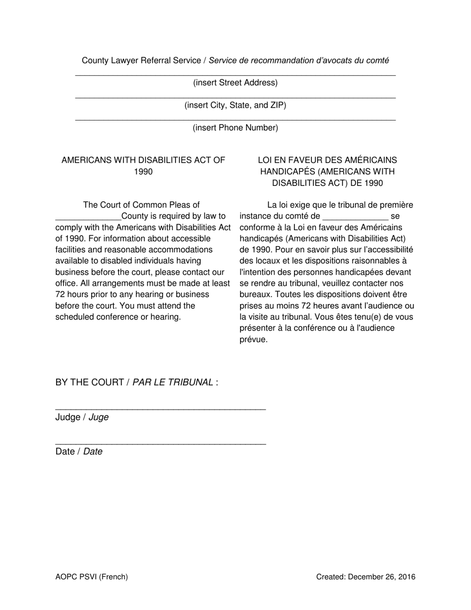 Notice of Hearing and Order - Pennsylvania (English / French), Page 3