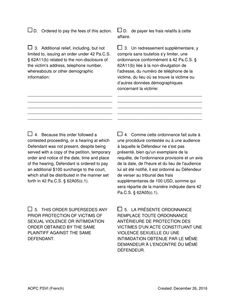 Final Order for Protection of Victims - Pennsylvania (English / French), Page 4
