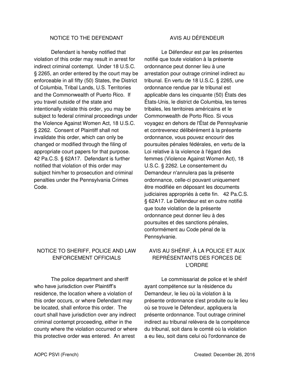 Final Order for Protection of Victims - Pennsylvania (English / French), Page 5